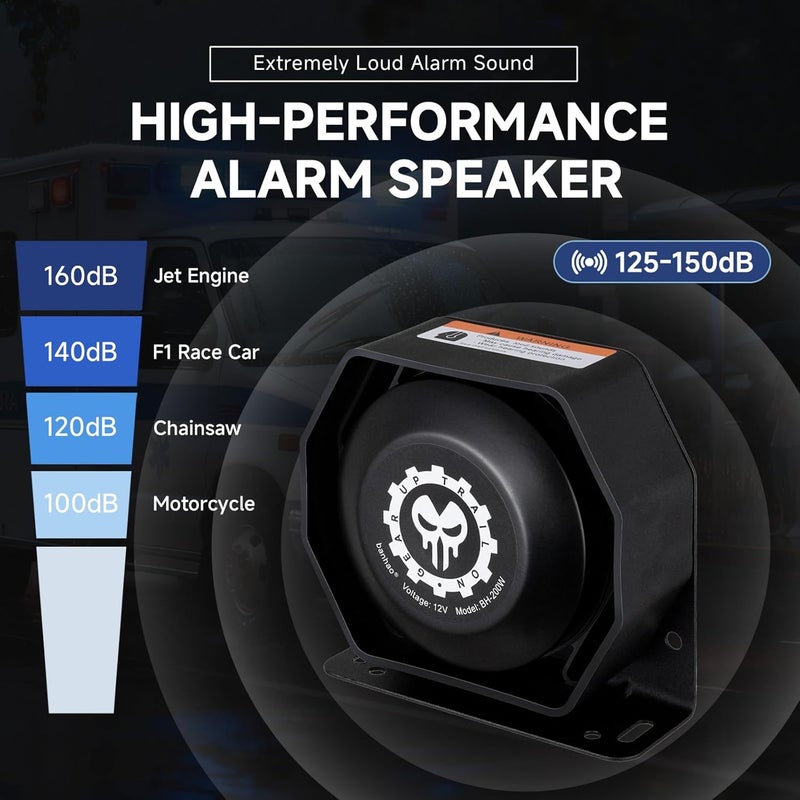 banhao Warning Emergency Siren 12V Police Siren Speaker PA System Kit 200W 125-150dB Remote Control with Handheld Microphone for Car Ambulance Vehicles Fire Truck SUV ATV UTV - Image 3